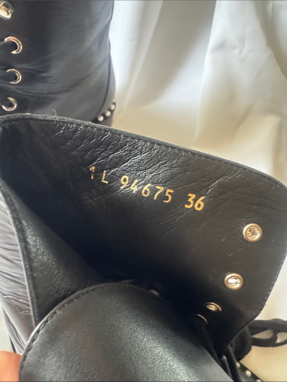 Stuart Weitzman Black Leather Combat Boots with Pearl Studs - Picture 2 of 8